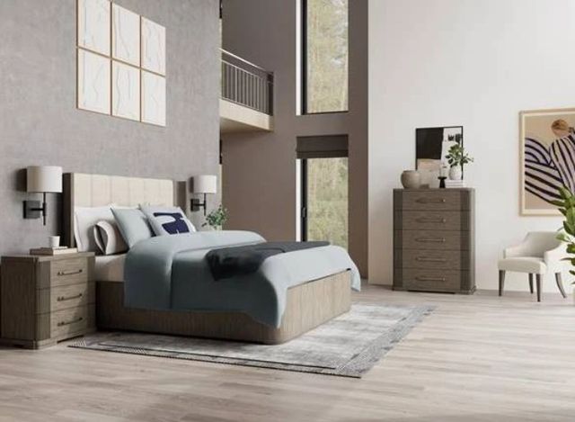 Riverside Furniture Sariel Designer Espresso Upholstered King Panel Bed-1