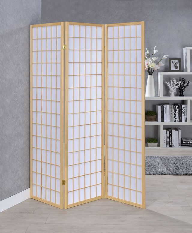Coaster® Carrie Natural/White 3-Panel Folding Screen-2