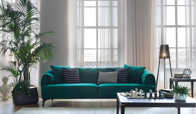 front view of the Enza Home Navona Green 3-Seater Sofa