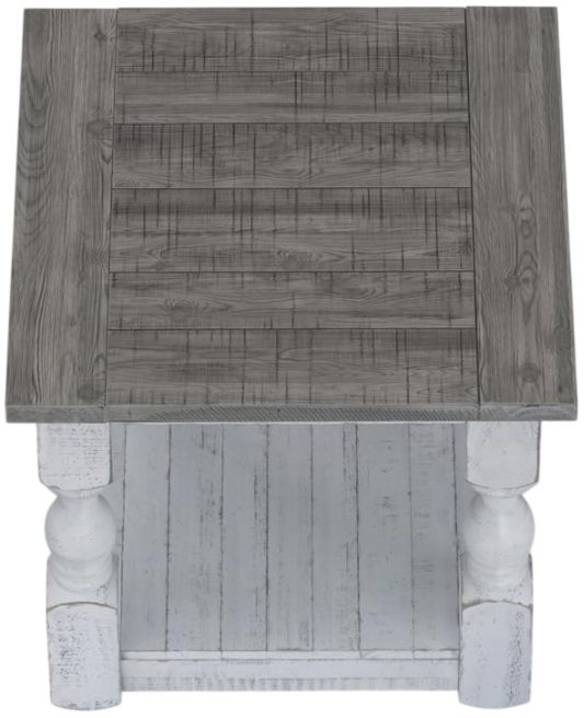 International Furniture Direct Stone Weathered Gray End Table with Ivory Antiqued Base-3