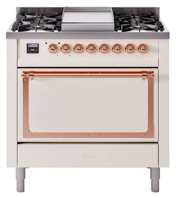 Ilve® Nostalgie II Noblesse 36'' Antique White Pro Style Dual Fuel Range with Copper Trim-0