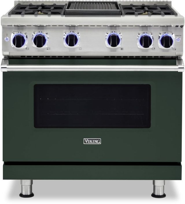 Viking® 7 Series 36" Blackforest Green Pro Style Natural Gas Range with 12" Reversible Griddle-0