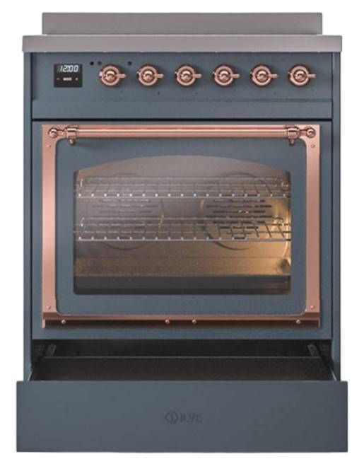 Ilve® Nostalgie II Noblesse 30'' Blue Gray Pro Style Induction Range with Copper Trim-3