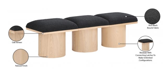Meridian Furniture Pavilion 3-Piece Black/Natural 54" Modular Bench-3