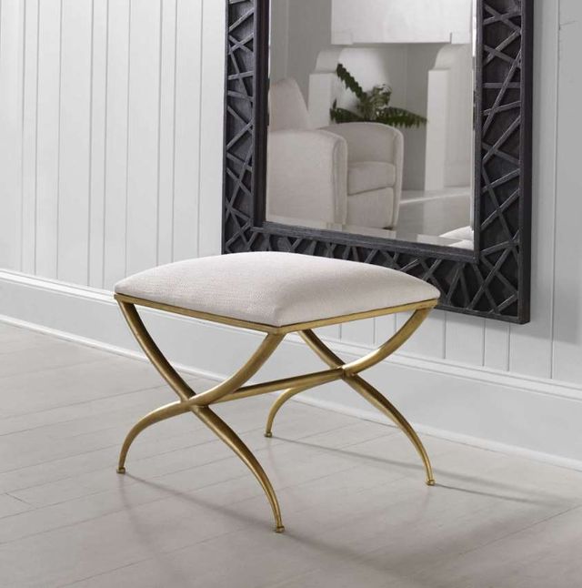 Uttermost® Crossing Gold/White Small Bench-1