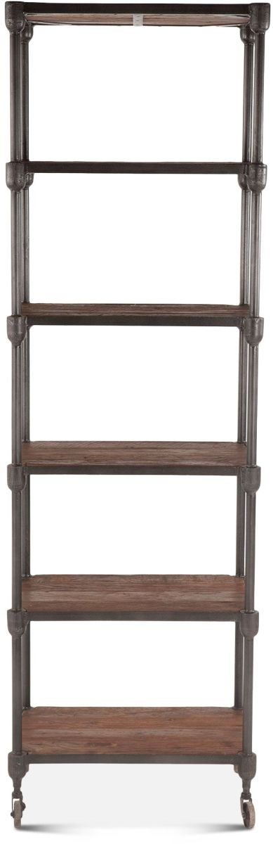 Home Trends & Design Industrial Teak Weathered Walnut Wheeled Bookshelf Wheeled-2