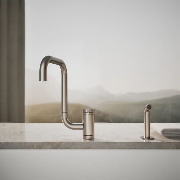 KOHLER® Components® Vibrant Stainless 13" Single-Handle Kitchen Sink Faucet with 2-Function Extended-Reach Spout and Side Sprayer-3