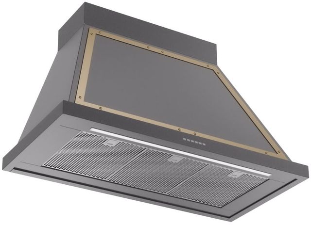 Ilve® Nostalgie II Noblesse 40" Graphite Matte Wall Mounted Range Hood with Brass Trim-1
