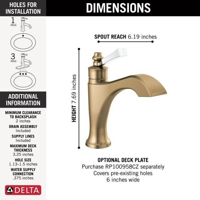 Delta Dorval® Champagne Bronze/Porcelain Single Handle Bathroom Faucet with Drain-1