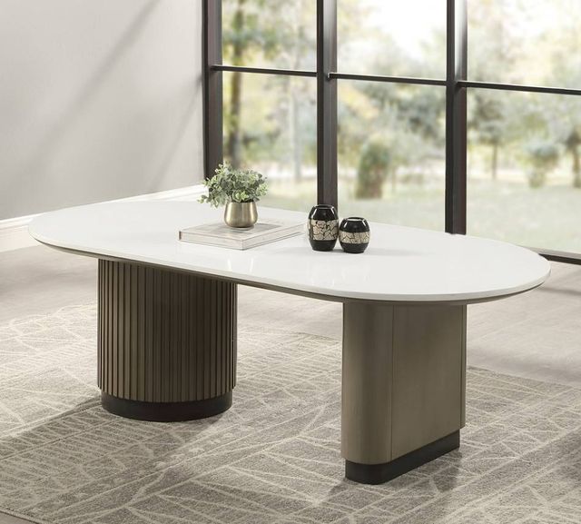 ACME Furniture Clayten White Coffee Table with Light Oak Base-1