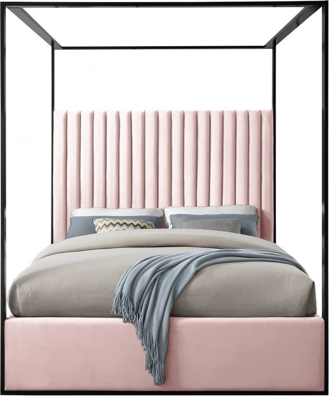 Meridian Furniture Jax Pink King Upholstered Canopy Bed-1