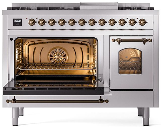 Ilve® Nostalgie II Series 48" Stainless Steel Pro Style Dual Fuel Range-2