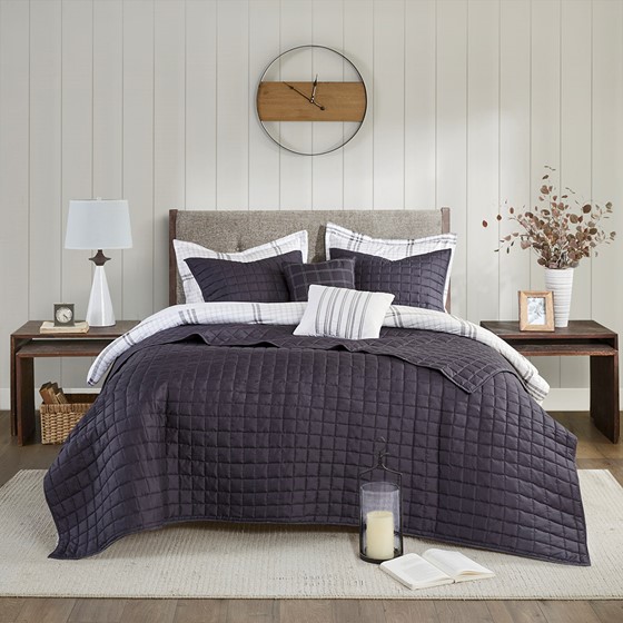 Olliix by Madison Park Fillmore 8 Piece Printed Seersucker Grey King/California King Comforter and Coverlet Set Collection