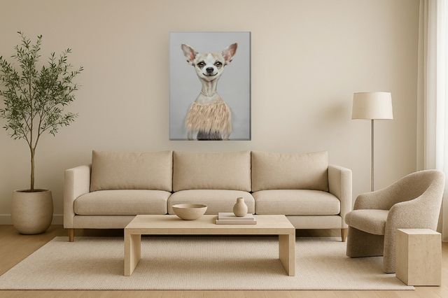 Classy Living Contemplative Glamorous Pup in Pearls Wall Art-1