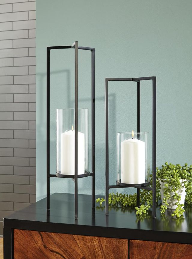Signature Design by Ashley® Ginette 2-Piece Black Candle Holder Set-2