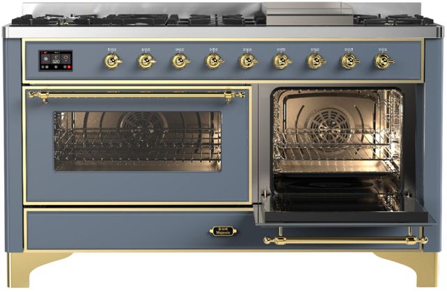 Ilve® Majestic III 60" Blue Gray Pro Style Dual Fuel Natural Gas Range with Triple Glass Door and Brass Trim-3