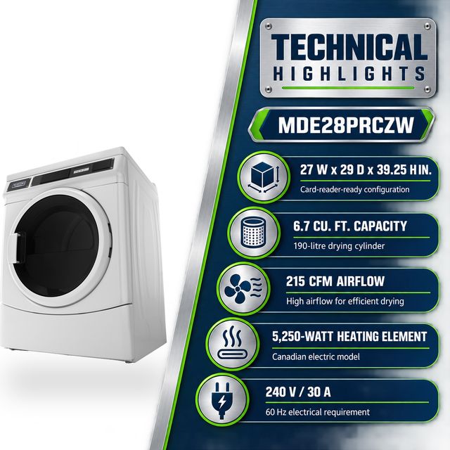 Maytag Commercial 6.7 Cu. Ft. Card-Reader-Ready Electric Front-Load Dryer - White-4