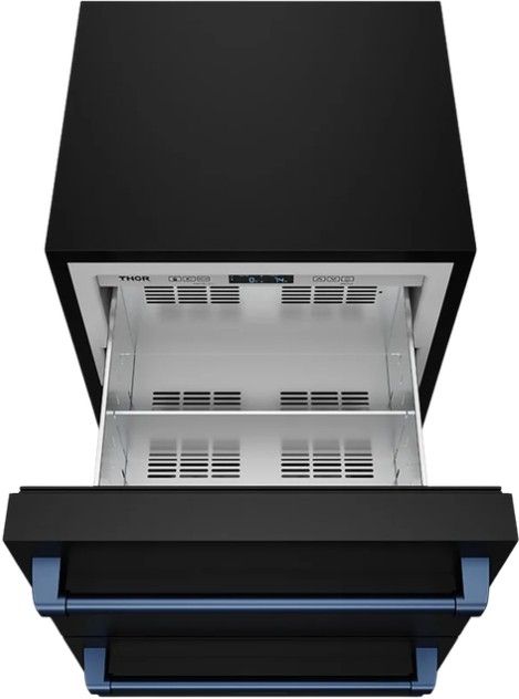 Thor Kitchen Gordon Ramsay Collection 3.4 Cu. Ft. Anti-Fingerprint Black Under the Counter Freezer Drawer with Blue Handle-1