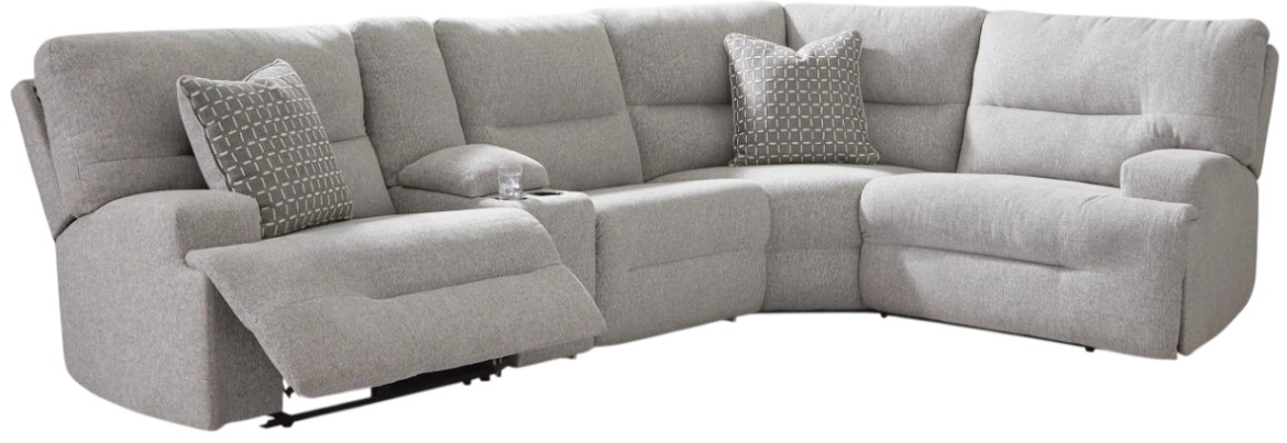 Signature Design by Ashley® Acklen Place 5-Piece Pewter Power Reclining L-Shape Sectional with Storage Console