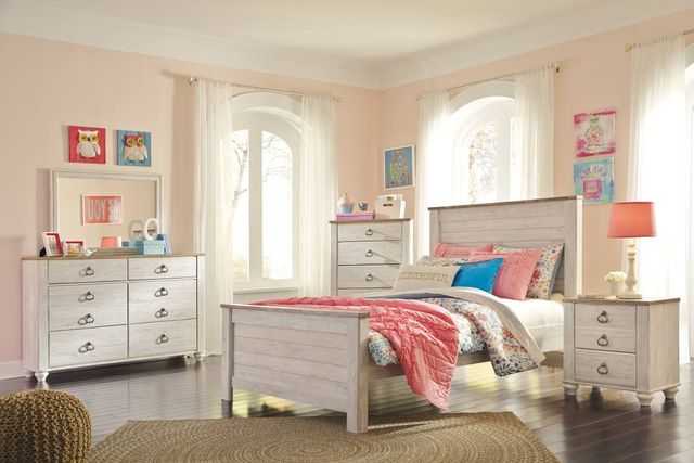 Signature Design by Ashley® Willowton 2-Piece Whitewash Full Youth Panel Bed Set-3