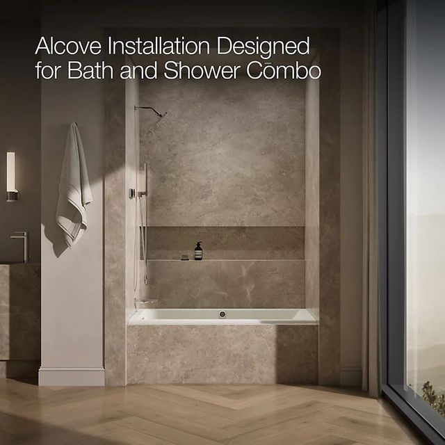 KOHLER® Underscore® Biscuit 60" x 30" Alcove Heated BubbleMassage™ Air Bath with Bask® - Left Drain-4