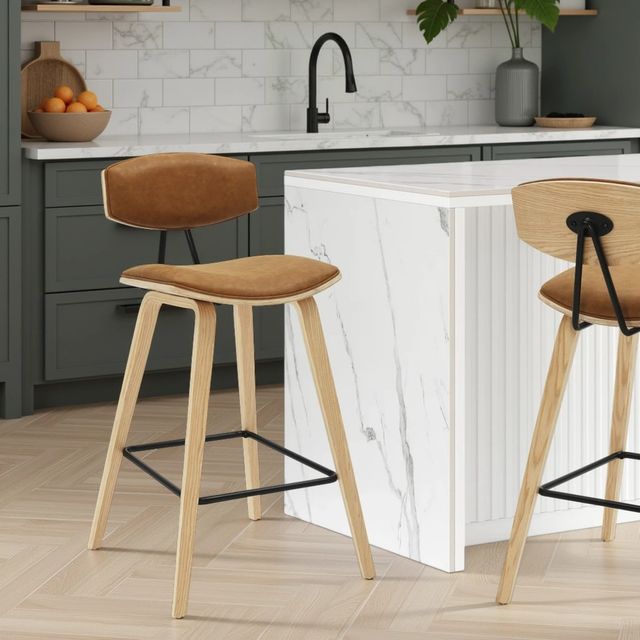 Armen Living Fox 2-Piece Camel/Oak Counter Stool Set-1