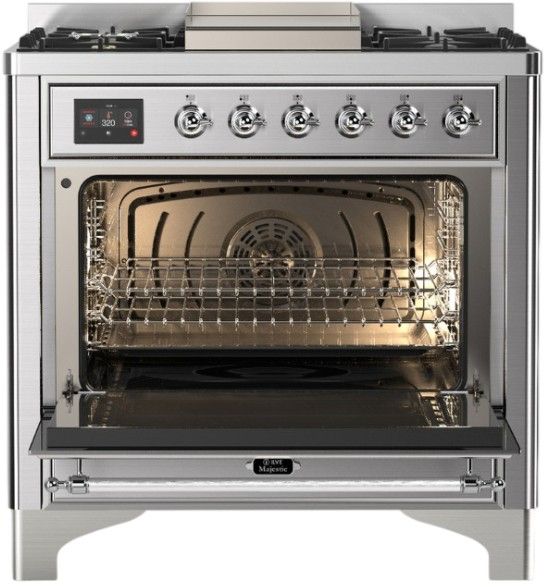 Ilve® Majestic III 36'' Stainless Steel Pro Style Dual Fuel Liquid Propane Range with Triple Glass Door and Chrome Trim-2