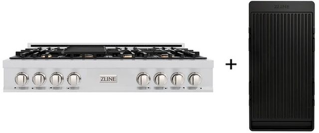 ZLINE Legacy 48" Gas Rangetop with 6 Brass Burners and Porcelain Cooktop in Stainless Steel with Griddle-1