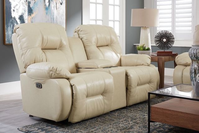 Best® Home Furnishings Customizable Brinley Leather Power Reclining Space Saver® Loveseat with Console and Tilt Headrest-4