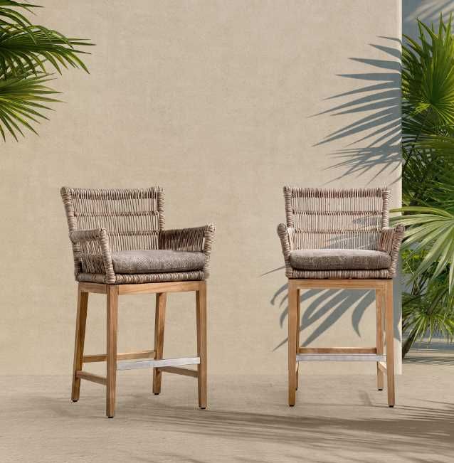 Classic Home Valerie Brown Olefin/Wooden Outdoor Counter Stool-1