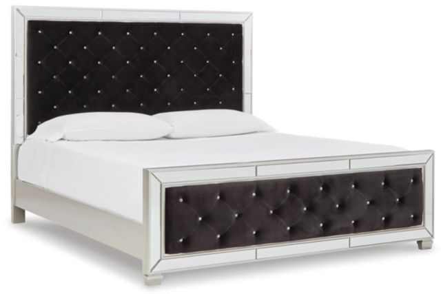 Signature Design by Ashley® Lindenfield 5-Piece Black/Silver California King Upholstered Panel Bed Set-1