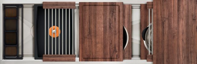 The Galley® American Black Walnut / Graphite Resin+ Ideal Work&WashStation™ 5D with Five Tool Culinary Kit and Four Tool Wash Kit-0