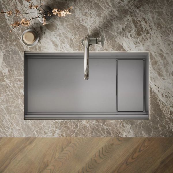 KOHLER® Synthos™ Dark Walnut/Stainless Steel 34" Undermount Single-Bowl Workstation Kitchen Sink-2