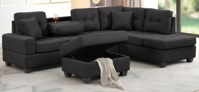 Milton Greens Stars 3-Piece Black Reversible Sectional with Ottoman-2