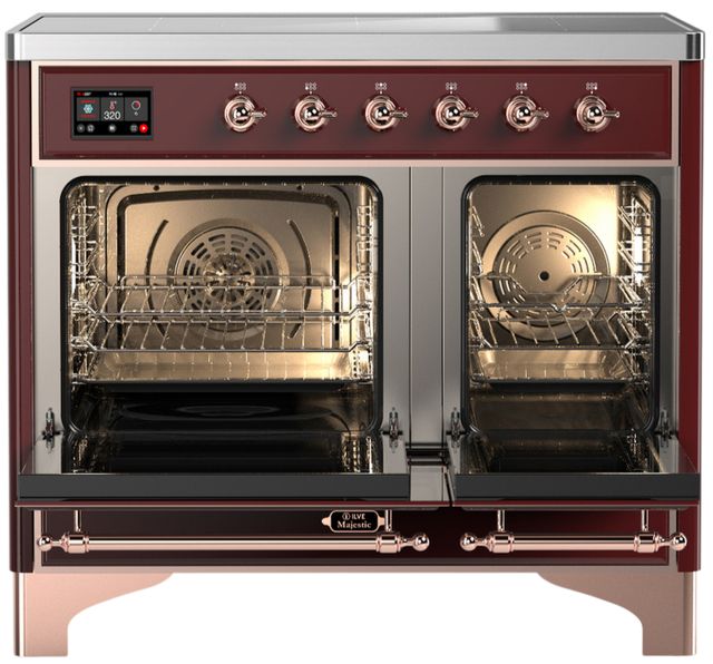 Ilve® Majestic III 40" Burgundy Pro Style Induction Range with Solid Door and Copper Trim-1