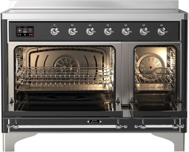 Ilve® Majestic III 48" Graphite Matte Pro Style Induction Range with Triple Glass Door and Chrome Trim-1