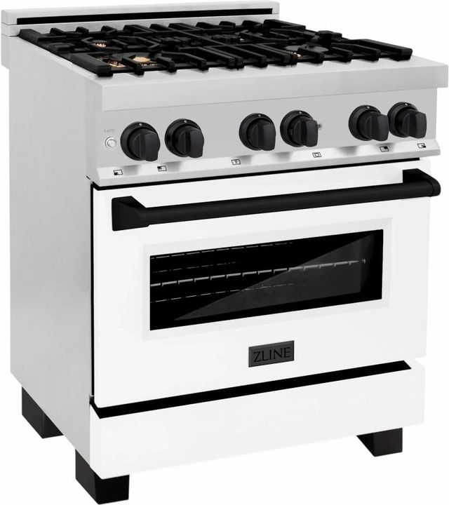 ZLINE Autograph Edition 30" Stainless Steel Pro Style Dual Fuel Range with White Matte Door and Matte Black Accents-2