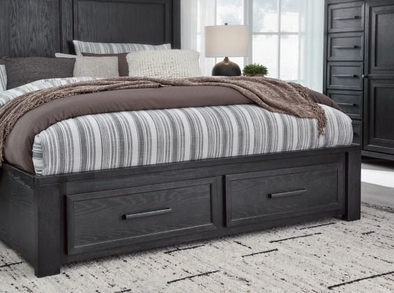 Grand lit  à rangement de Signature Design by Ashley® Wendora - Noir brossé/Gris poussiéreux Marron-7