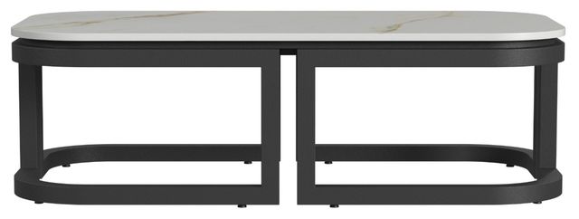 Sunset West Malibu White Sintered Stone Top Outdoor Coffee Table with Matte Coal Aluminum Base-3