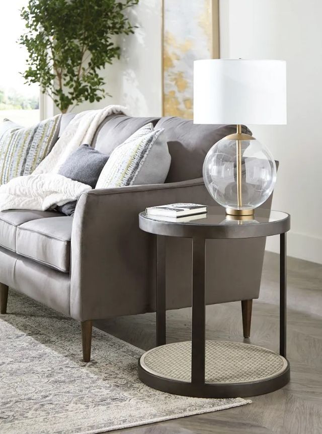 Hammary® Hidden Treasures Glass Top Round End Table with Black Base-1