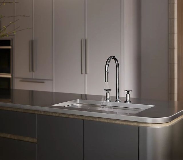 KOHLER® Billet® Matte Black with Brushed Moderne Brass Touchless Kitchen Sink Faucet with 2-Function Sprayhead-2