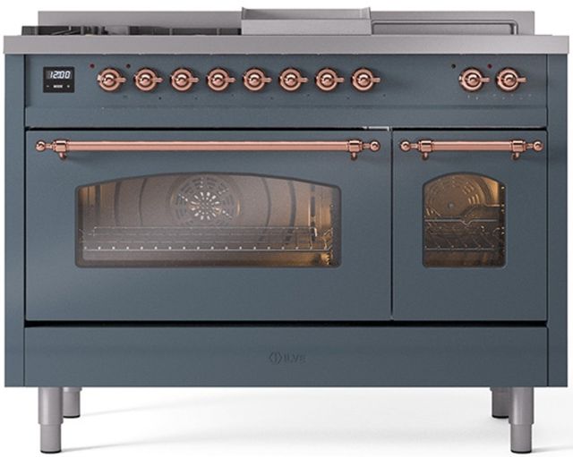 Ilve® Nostalgie II Series 48" Blue Grey Pro Style Dual Fuel Range-0