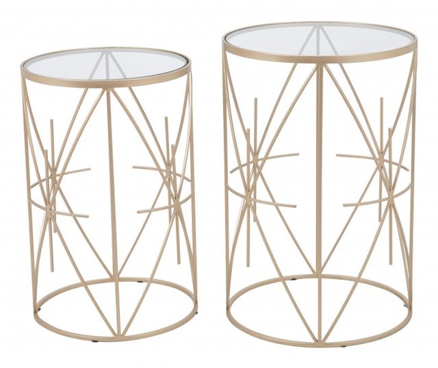 Zuo® Modern Hadrian 2-Piece Glass Top Side Tables with Gold Framework -1