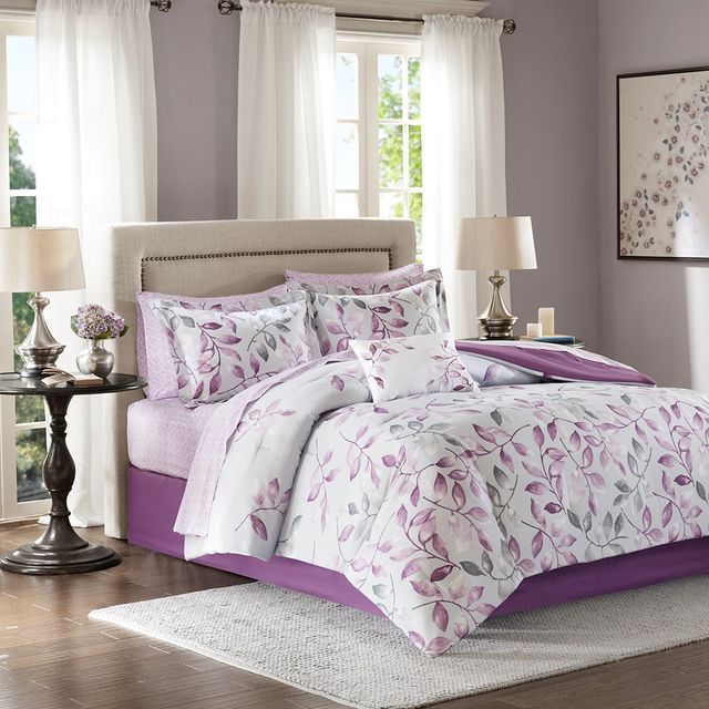 Olliix by Madison Park Essentials Lafael Purple Queen Complete Comforter and Cotton Sheet Set-0