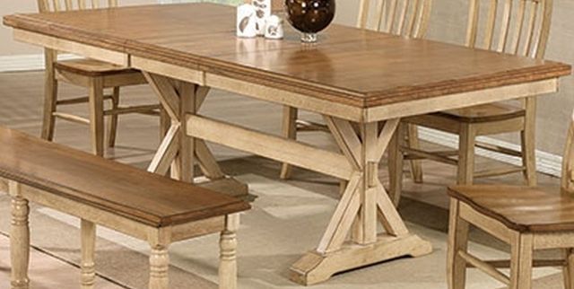Winners Only® Quails Run Almond Top Trestle Dining Table with Wheat Base-0