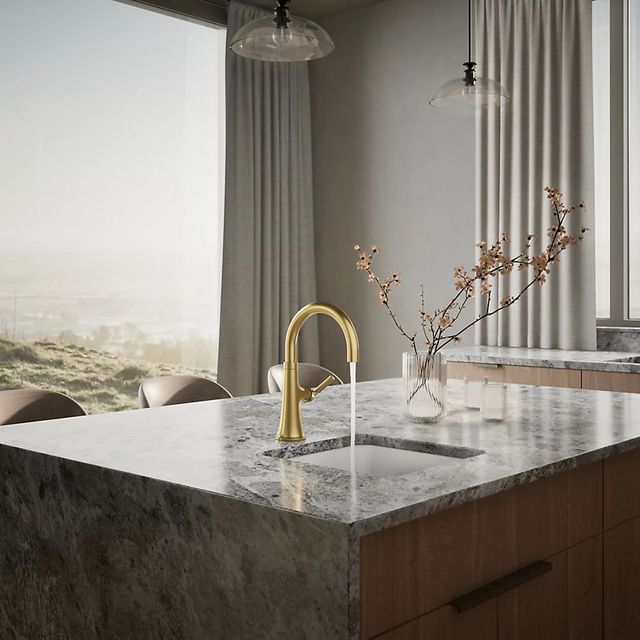 KOHLER® Tone® Matte Black with Brushed Moderne Brass Single-Handle Bar Sink Faucet-3