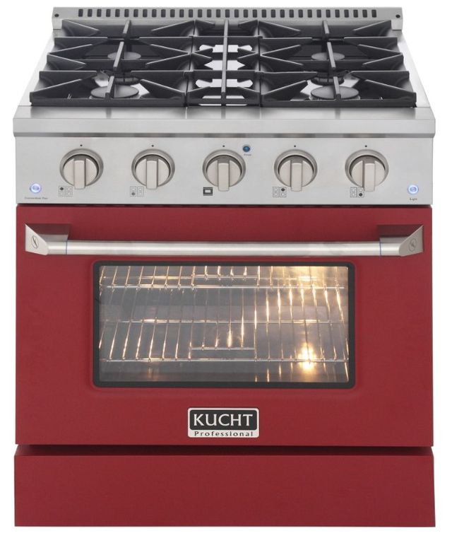 Kucht Professional KDF Series 30" Stainless Steel Pro Style Dual Fuel Range with Red Door-0