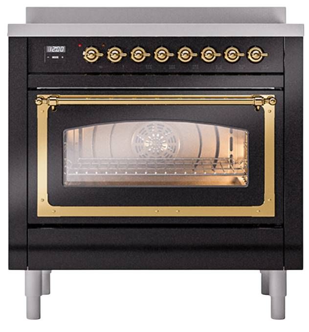 Ilve® Nostalgie II Noblesse 36'' Glossy Black Pro Style Induction Range with Brass Trim-1