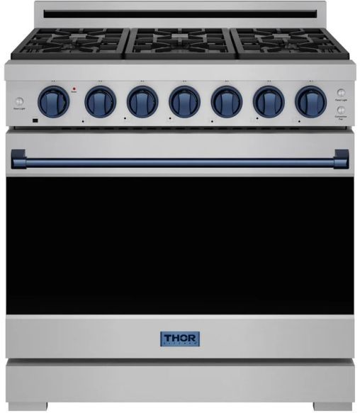 Thor Kitchen® Gordon Ramsay 36" Stainless Steel/Blue Freestanding Pro Style Gas Range-0