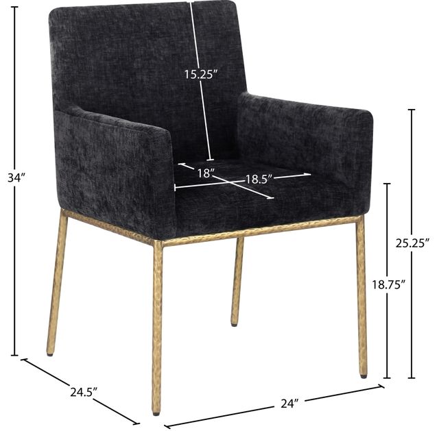 Meridian Furniture Reeves Black/Brushed Brass Chenille Upholstered Dining Arm Chair-2